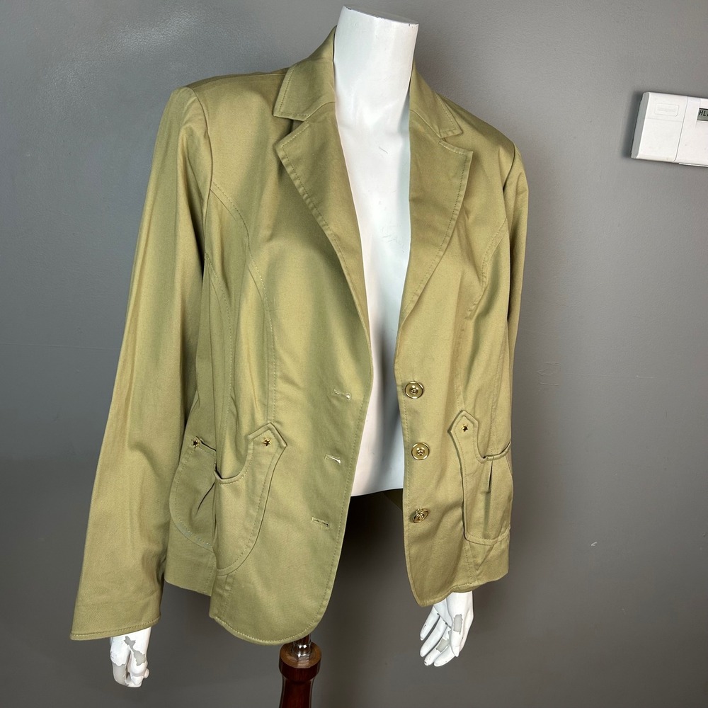 Luisa Spagnoli Safari Military Blazer L Khaki Cotton‎ Stars Unique Embellished